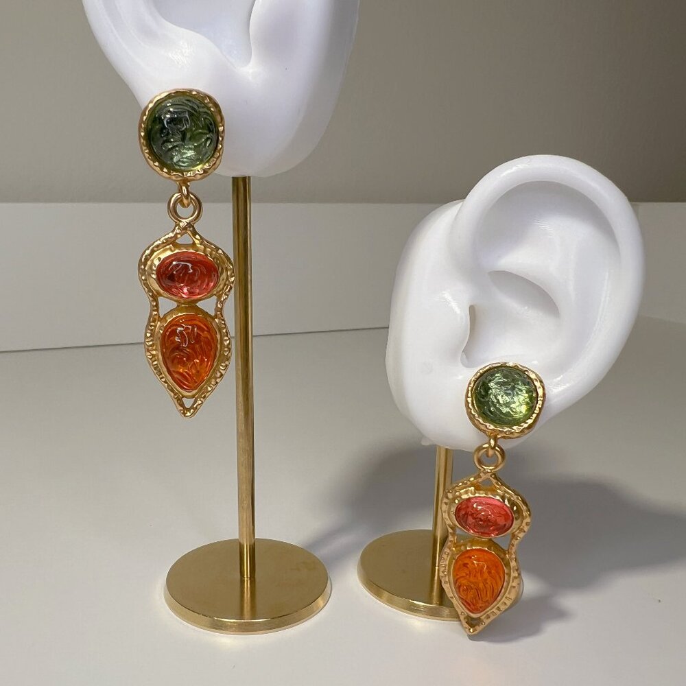 Textured Gripoix Pod Pierced Drop Earrings